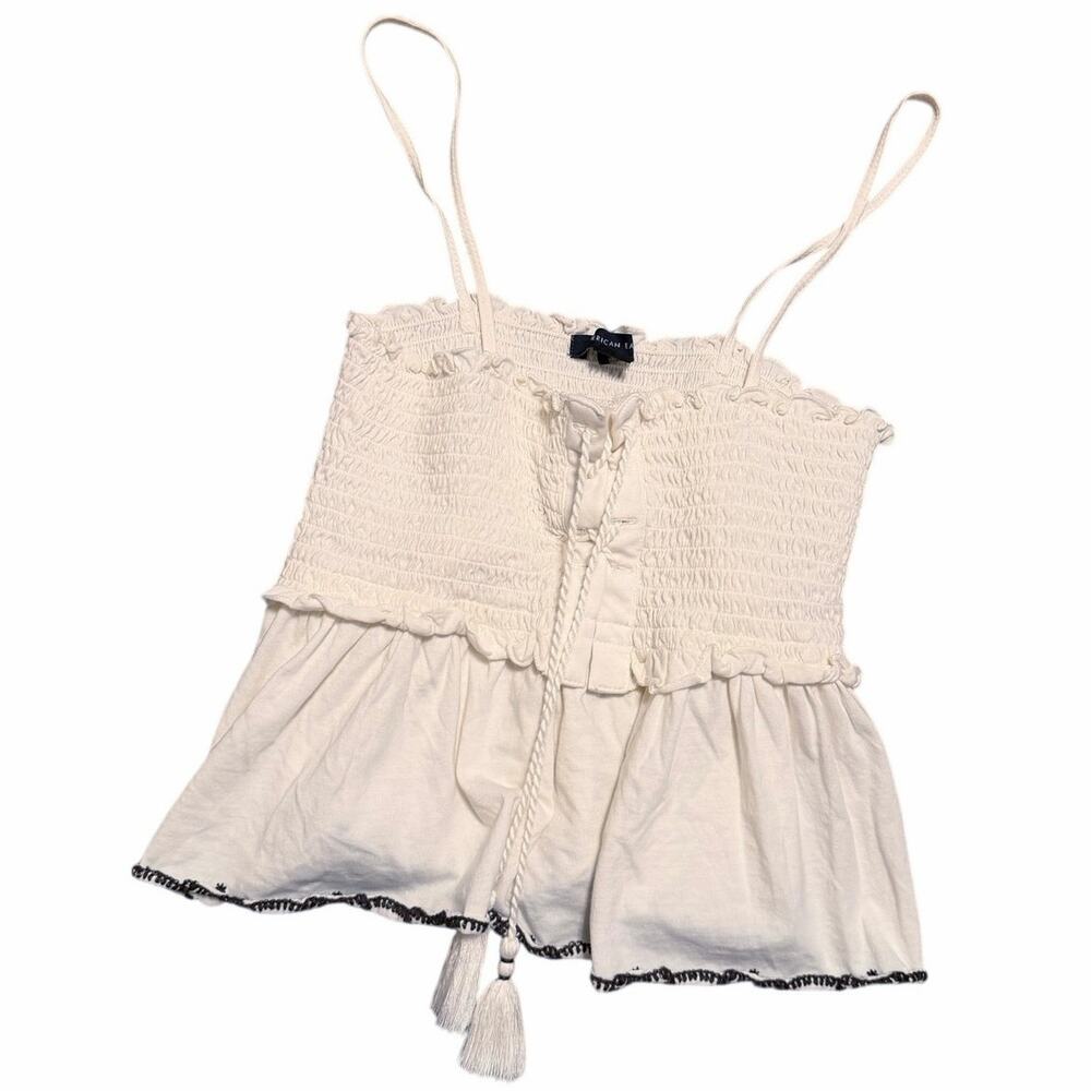 American Eagle Cream Smocked Tassel Romper – Large